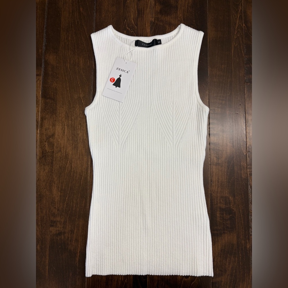 White Ribbed Sleeveless Top